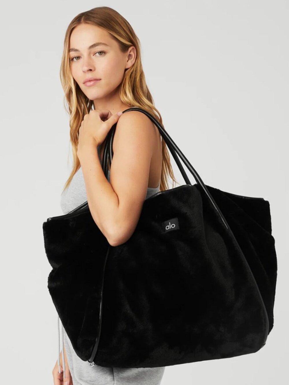 Alo Faux Fur Black Plush Shoulder Bag